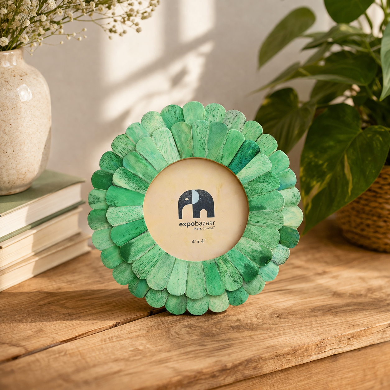 Round Sunflower Photo Frame – Green – ExpobazaarEU
