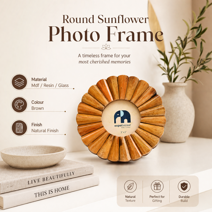 Round Sunflower Resin Photo Frame-Brown