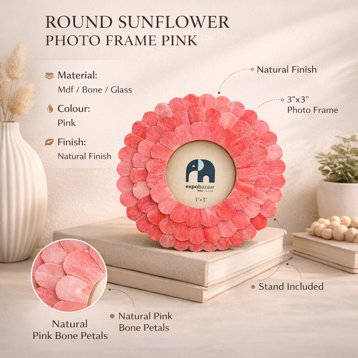 Round Sunflower Photo Frame – Pink