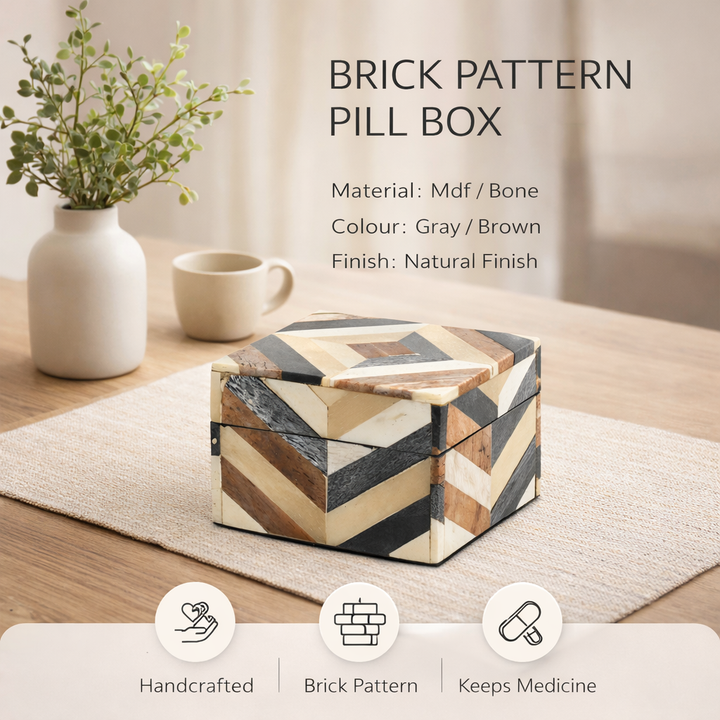 Caja de pastillas con incrustación de patrón de ladrillo