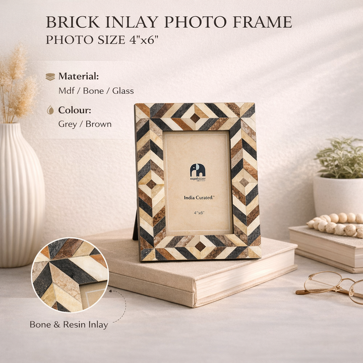Brick Pattern Inlay Photo Frame – 4x6 inches