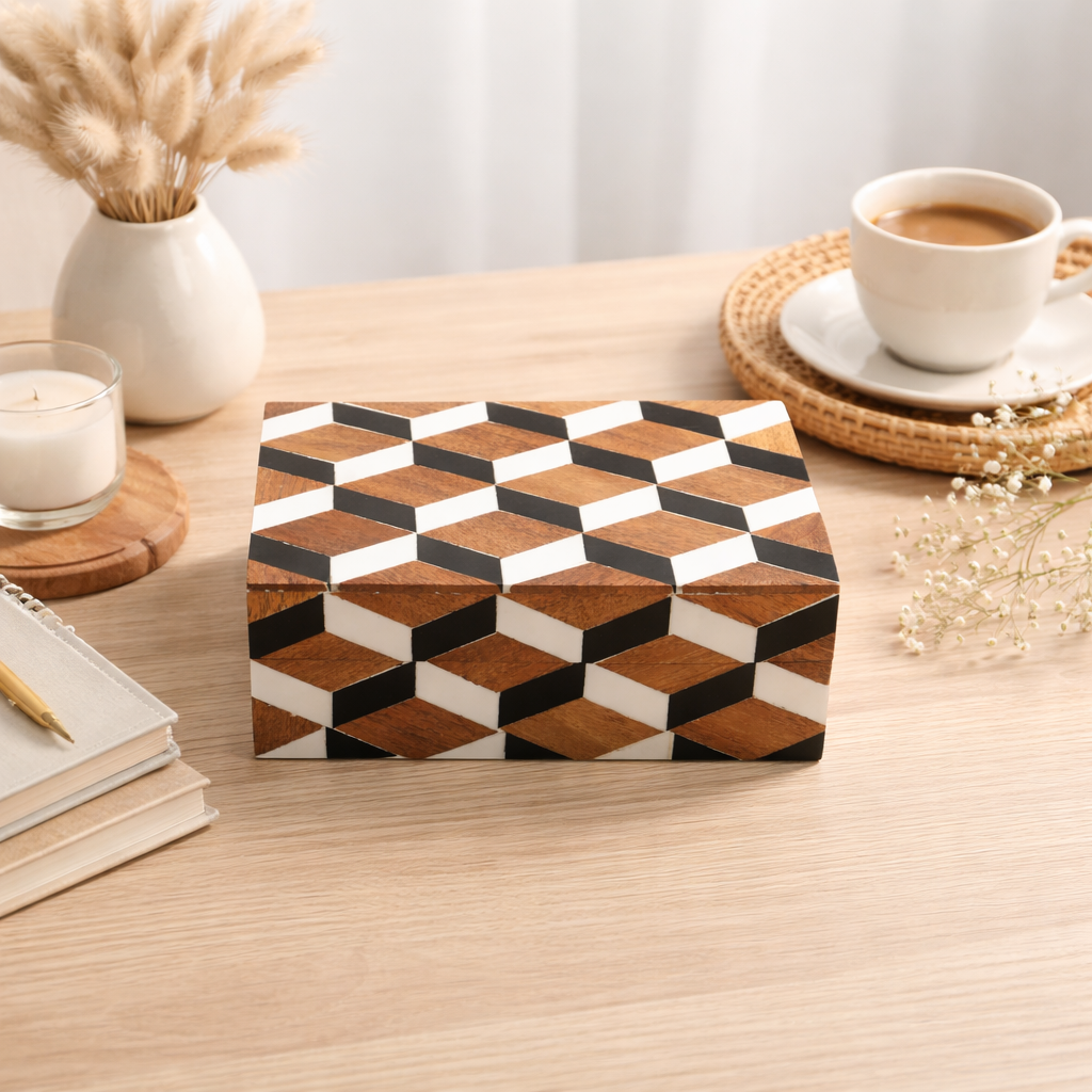 Cube Pattern Wooden Decorative Box