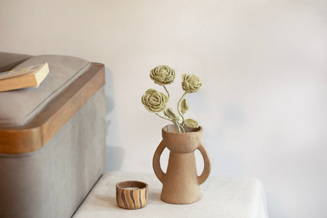 Rose Gold Handcrafted Metal Crochet Flower Set of 3 Decor