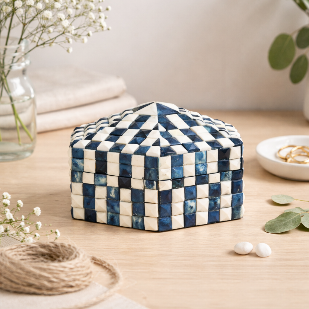 Diamond Pattern Bone Inlay Box – Set of 2