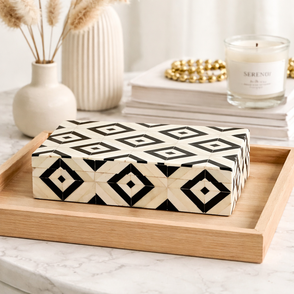 Geometric Bone Inlay Card Box