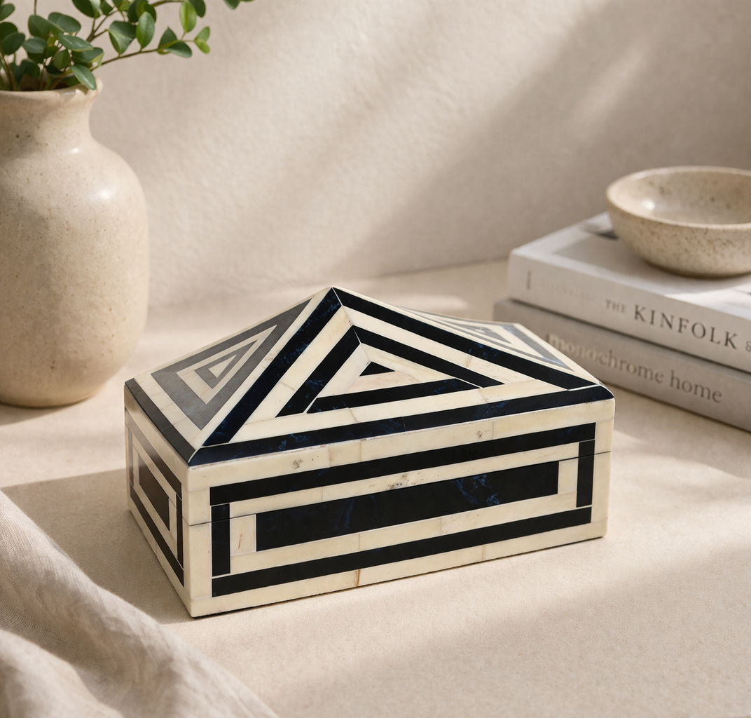 Pyramid-Shaped Geometric Bone Inlay Box