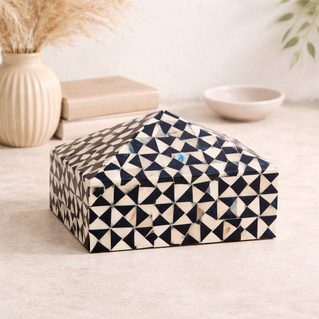 Triangular Pattern Pyramid Bone Inlay Box