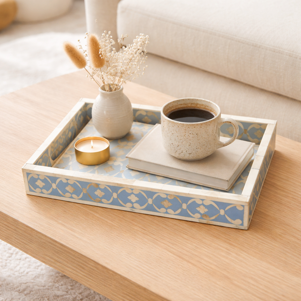 Floral Bone Inlay Decorative Tray