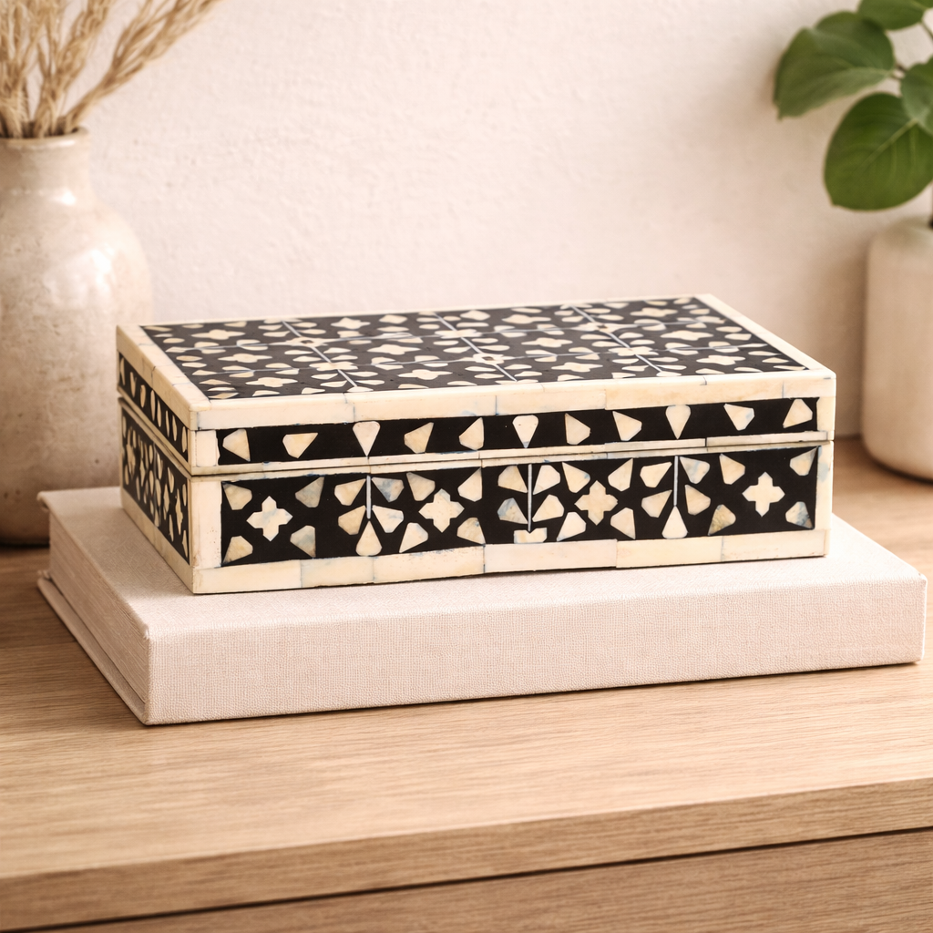 Floral Pattern Bone Inlay Box – Set of 2