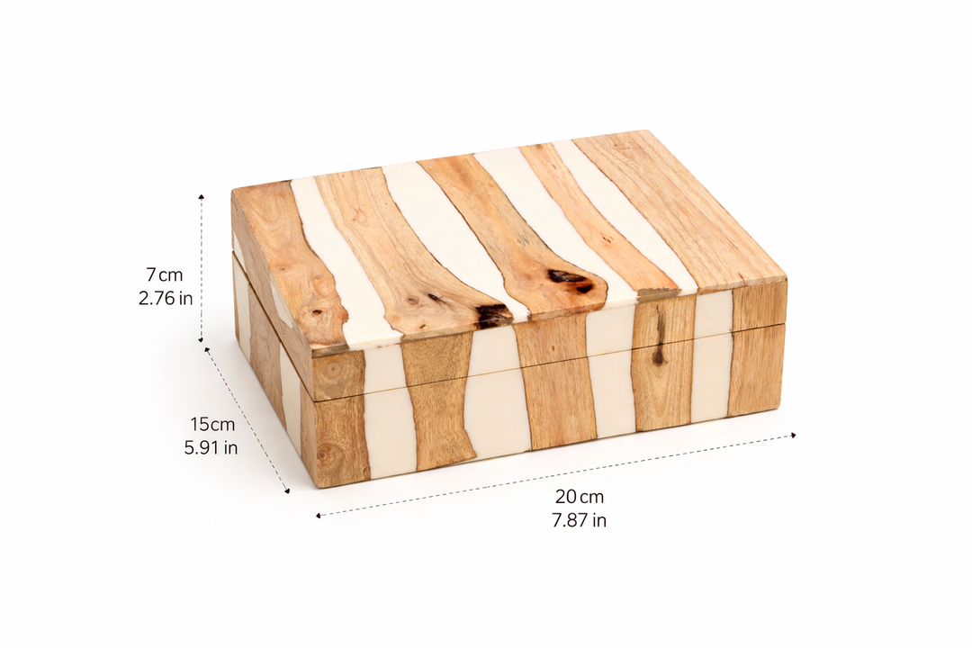 White Striped Wooden Decorative Box