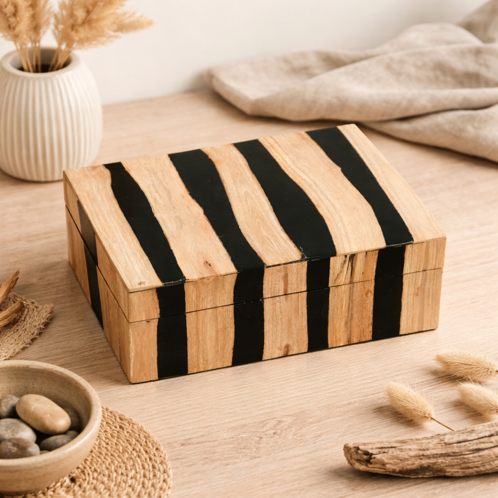 Black Striped Wooden Decorative Box