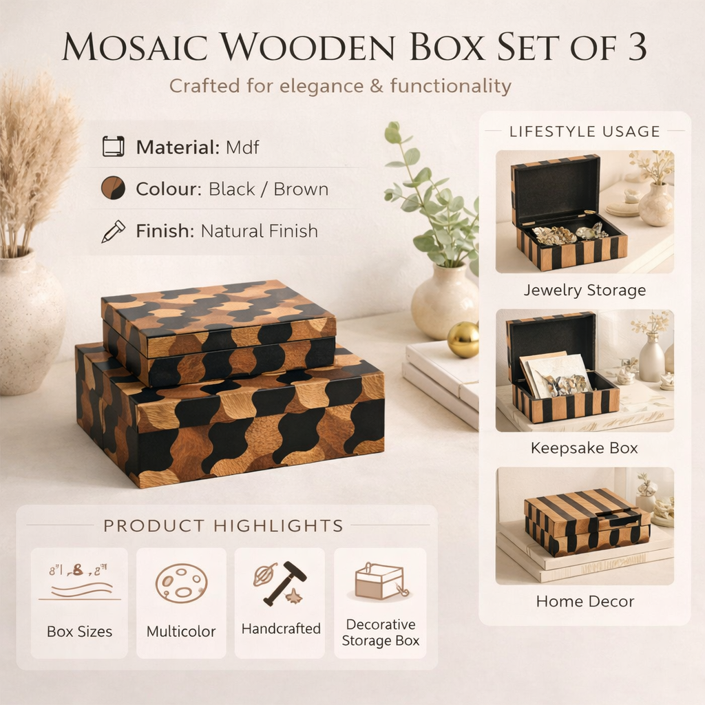 Mosaic Wooden Box – Set of 3