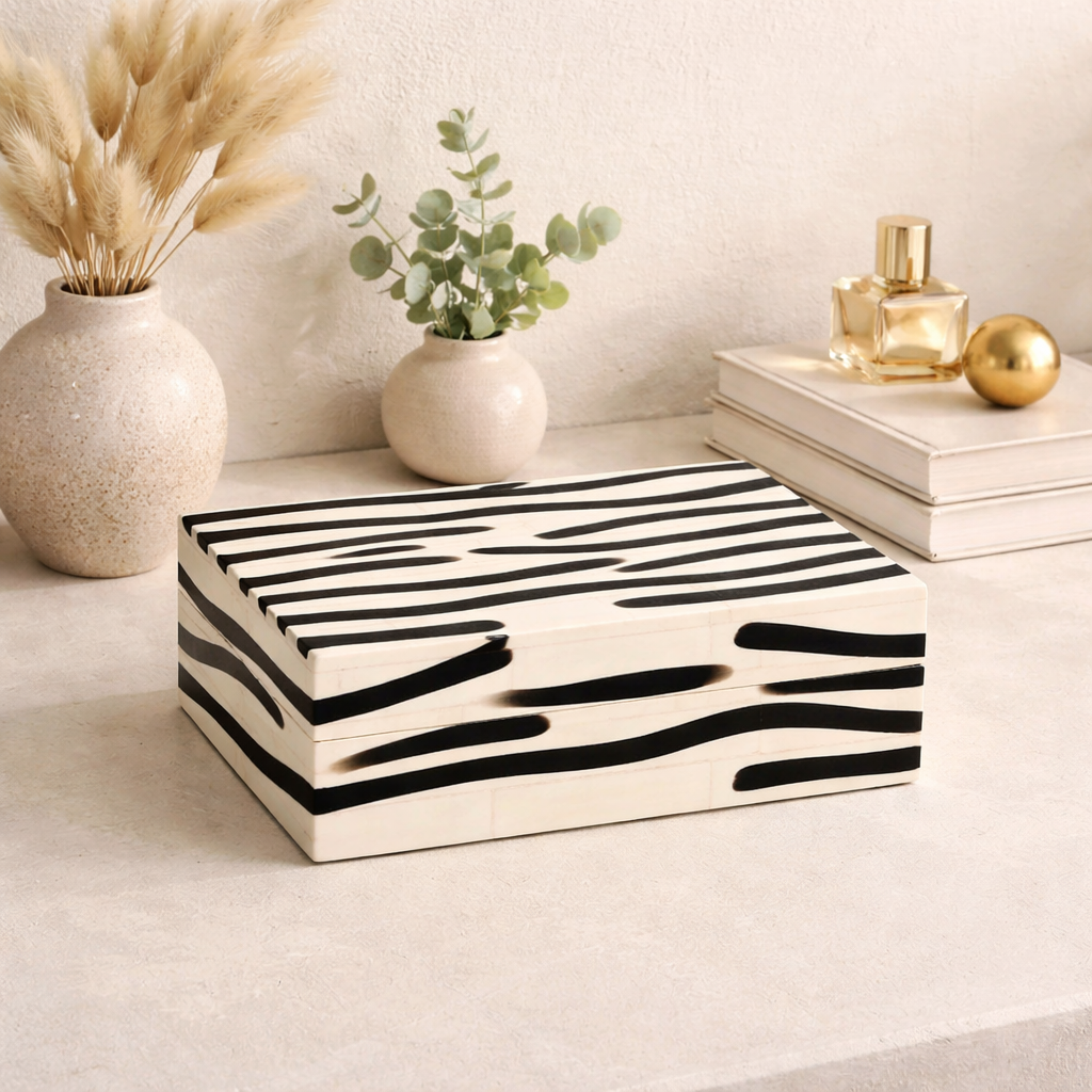 Zebra Pattern Bone Inlay Box – Set of 3