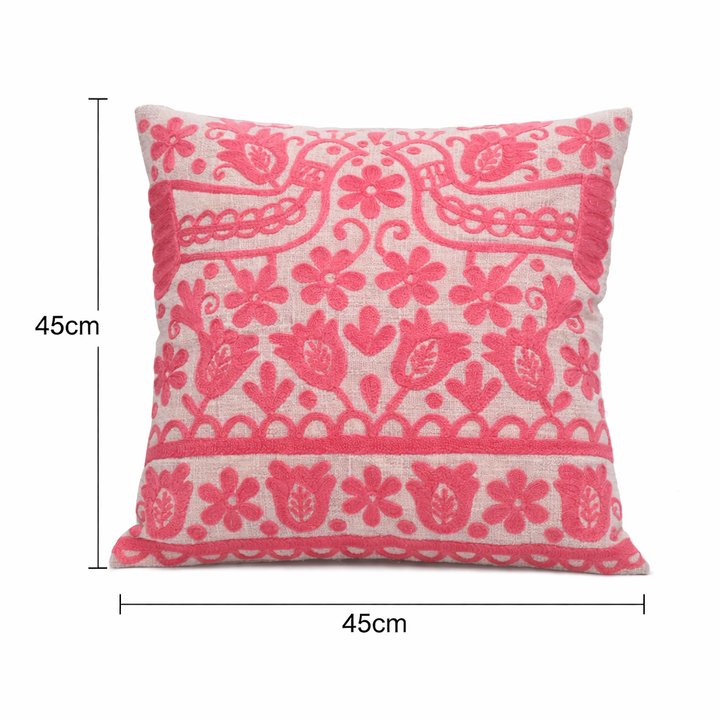 Pink Embroidered Cotton Cushion with Filler 45x45 cm