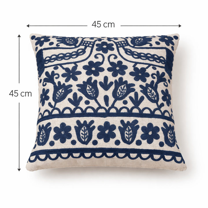 Blue Embroidered Cotton Cushion with Filler 45x45 cm