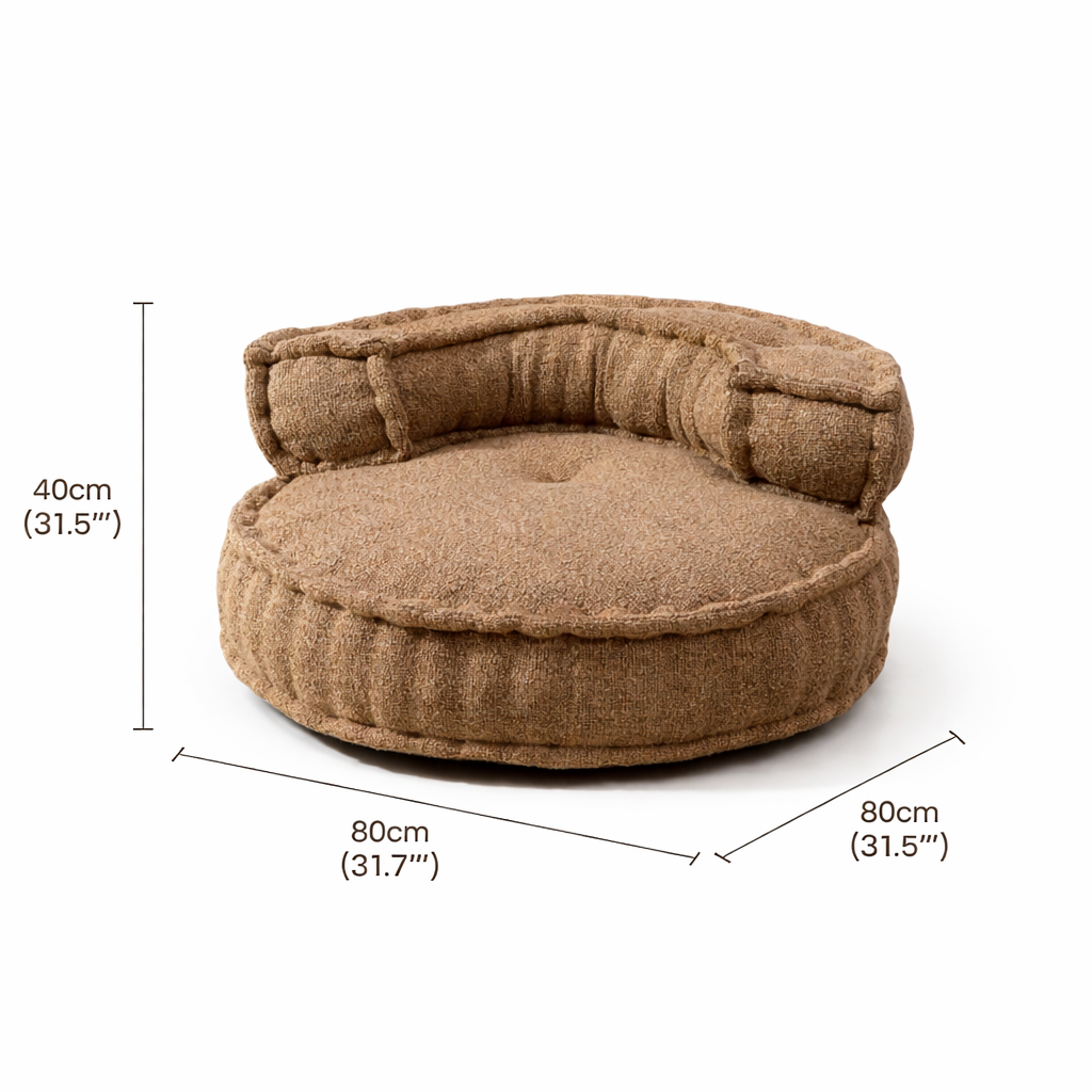 Beige Boucle Floor Sofa Chair with Backrest 80 cm