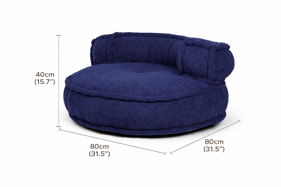 Blue Boucle Floor Sofa Chair with Backrest 80 cm