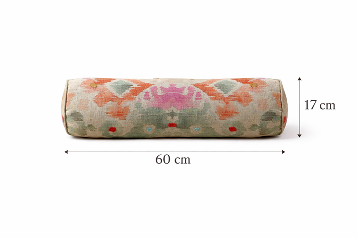 Ikat Linen Bolster Cushion Multicolor 60 x 17.5 cm