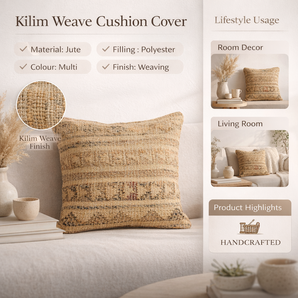 Natural Jute Woven Cushion with Filler 60 × 60 cm