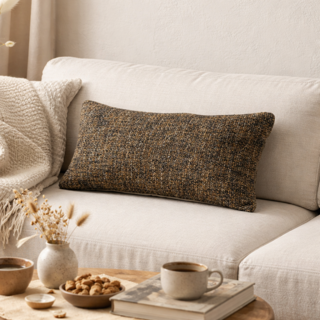 Black Textured Cotton Lumbar Cushion 35 x 60 cm
