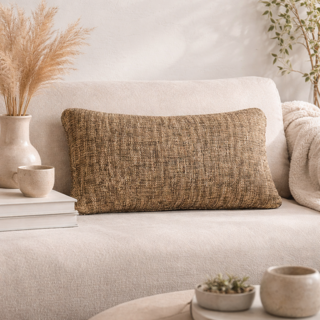 Grey Textured Cotton Cushion 35 x 60 cm