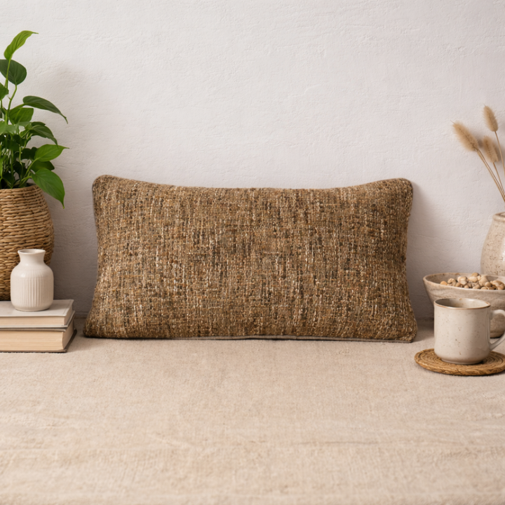 Grey Textured Cotton Cushion 35 x 60 cm