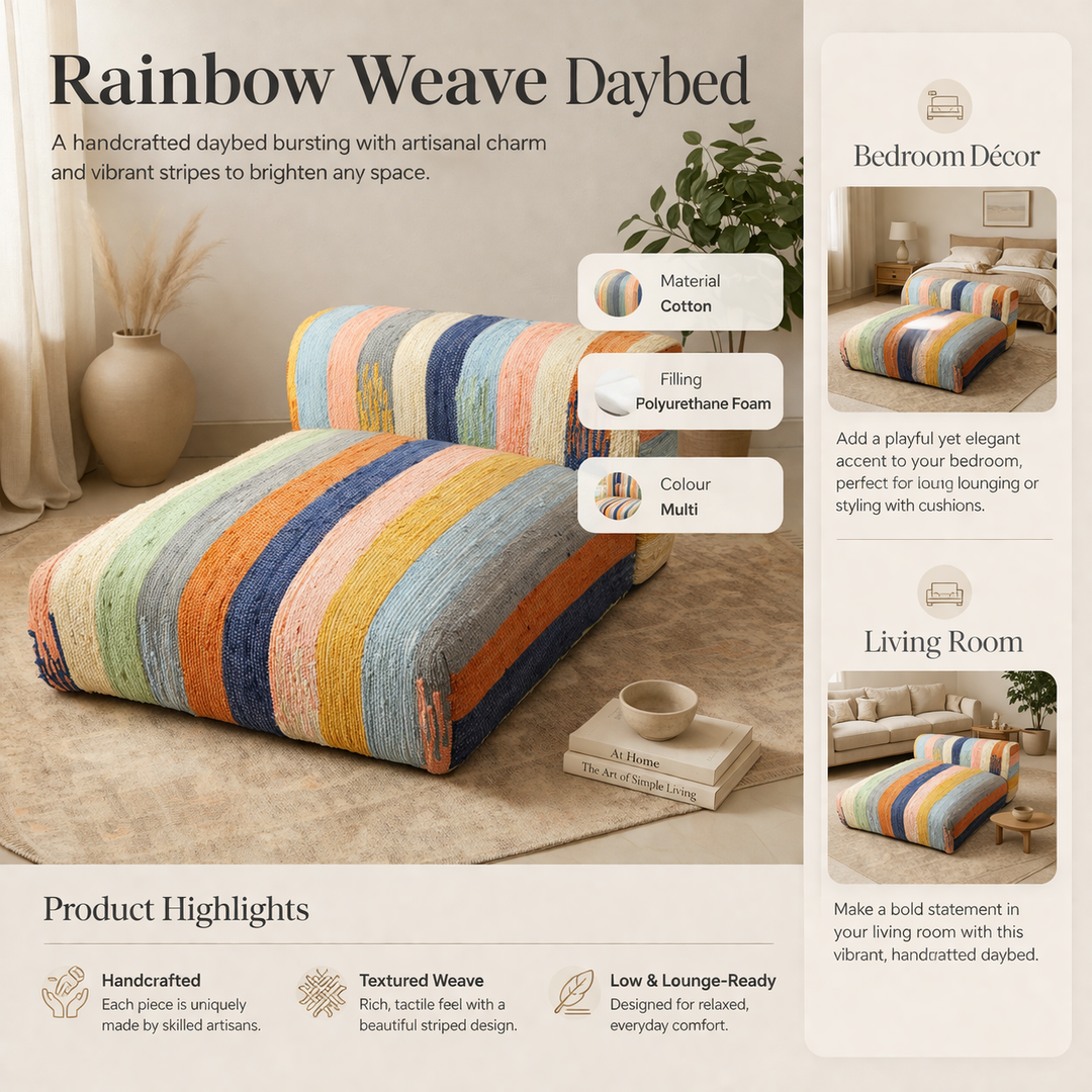 Striped Cotton Floor Daybed with Backrest Multicolor 102 cm