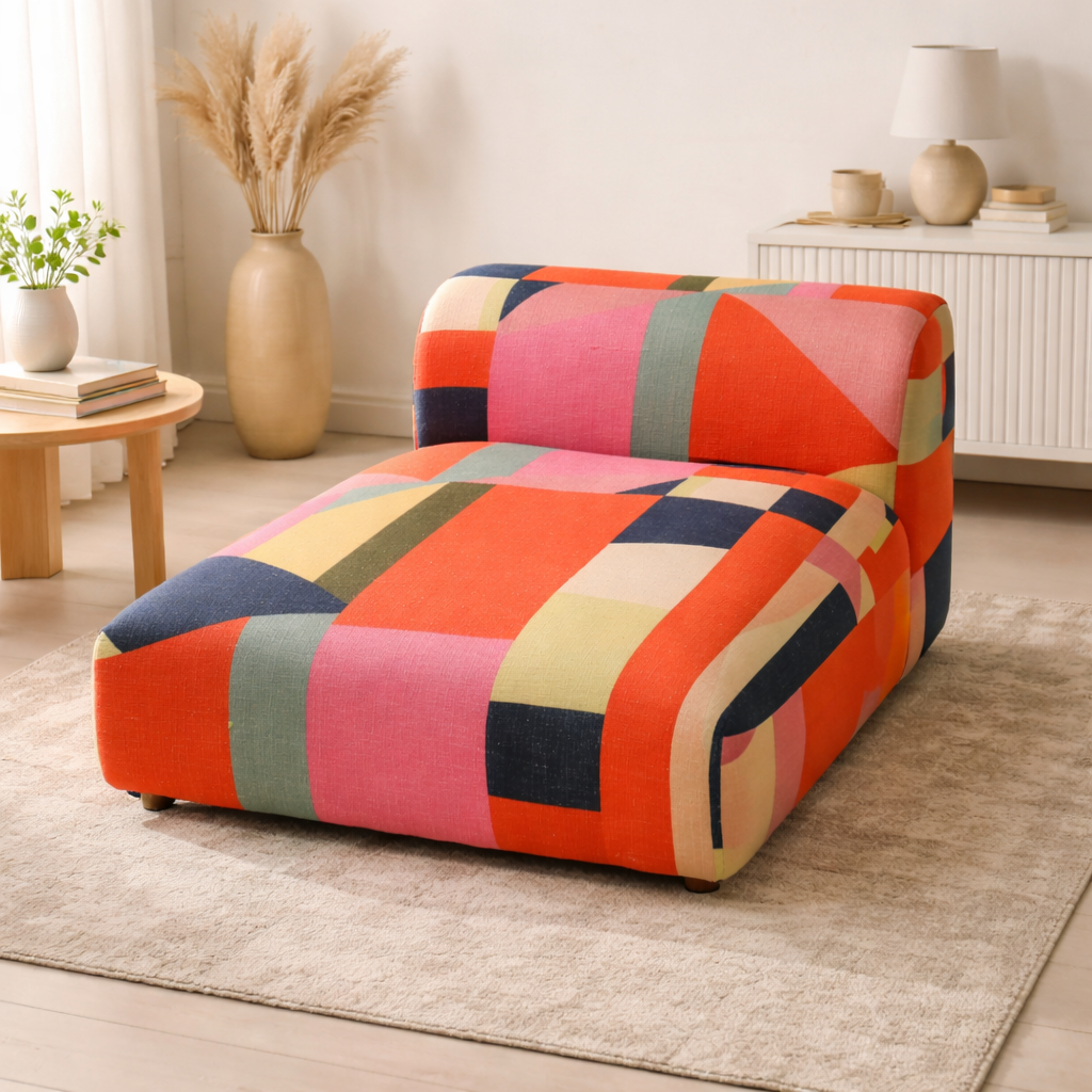 Geometric Cotton Floor Daybed with Backrest -Multicolor