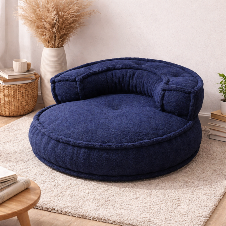 Blue Boucle Floor Sofa Chair with Backrest 80 cm