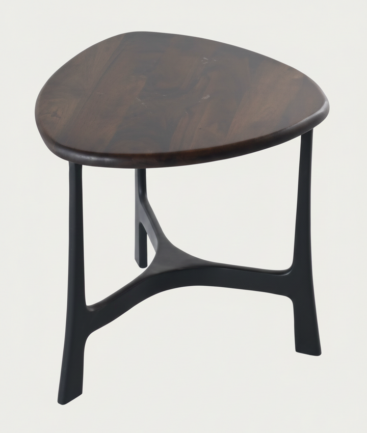 Solace Round Coffee Table – Black Aluminium & Wood 58cm