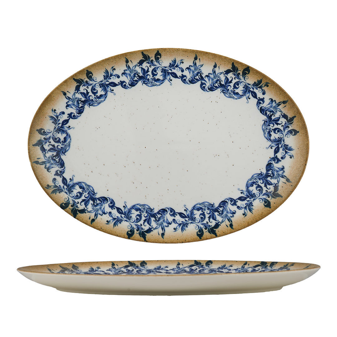 Cruise Amalfi Oval Porcelain Plate with Foot 32cm | Mediterranean Serving Platter | Professional Hospitality Tableware