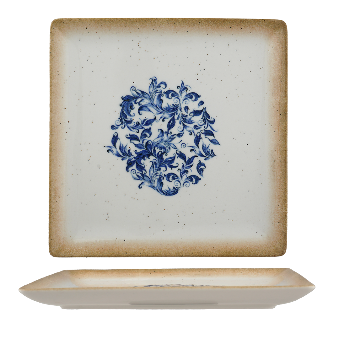 Cruise Amalfi Juliet Square Porcelain Platter with Foot | Mediterranean Serving Platter | Professional Hospitality Tableware | Set of 3
