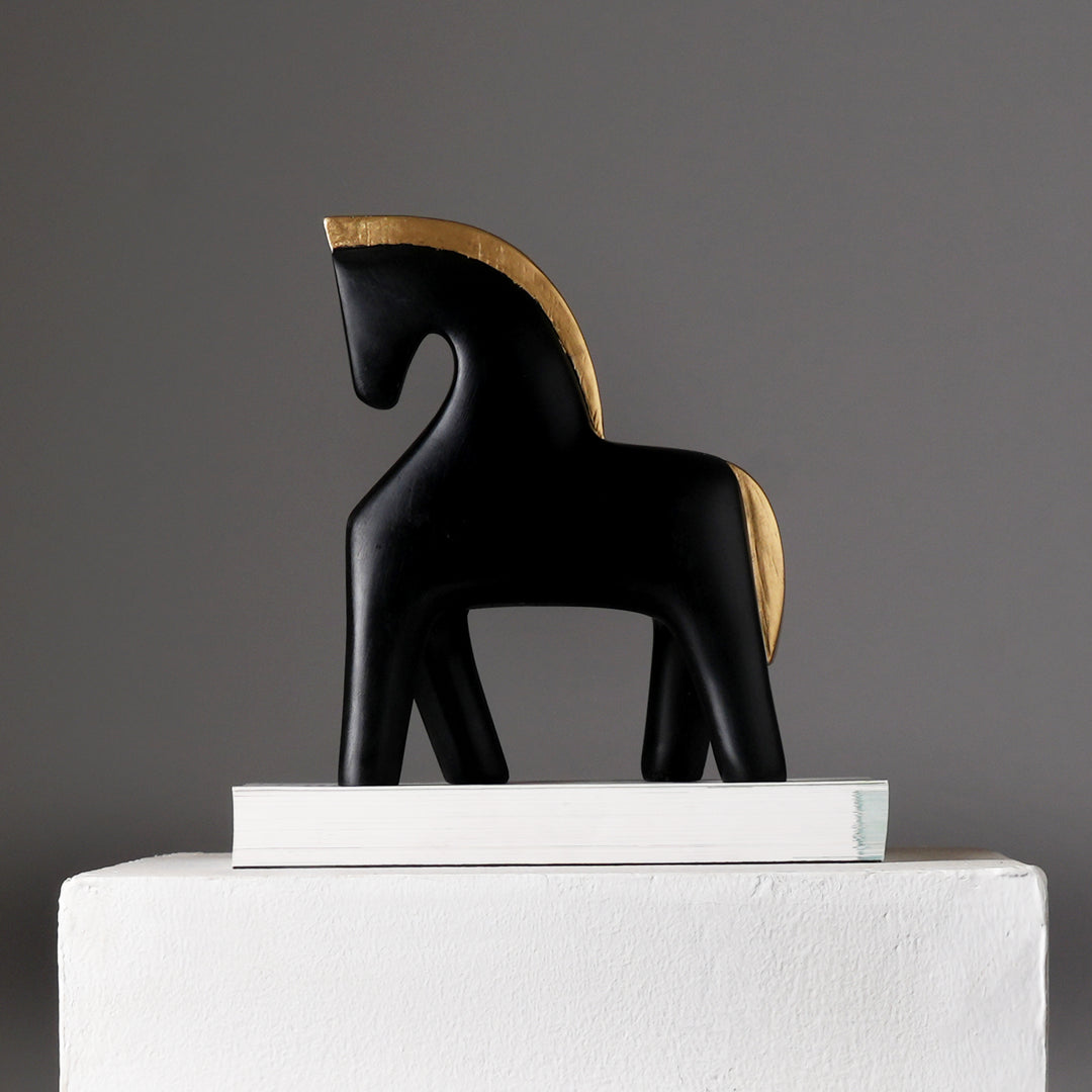 Abstract Horse Table Sculpture in Black Matte Polyresin