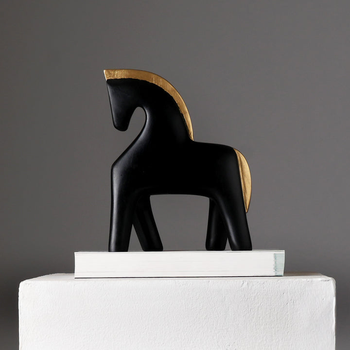 Abstract Horse Table Sculpture in Black Matte Polyresin