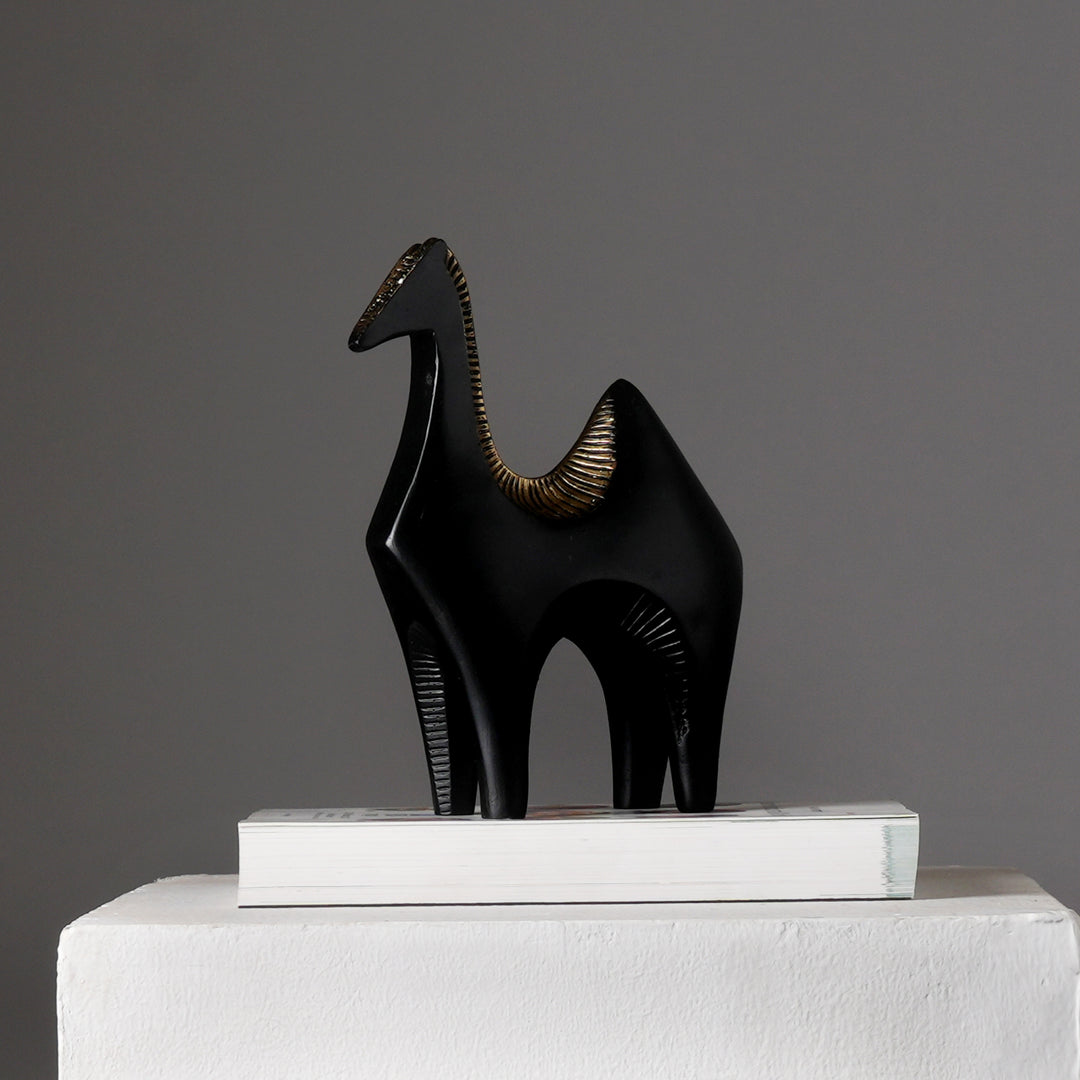 Modern Pasture Camel Sculpture in Black Matte Polyresin