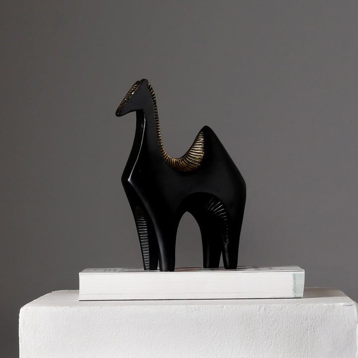 Modern Pasture Camel Sculpture in Black Matte Polyresin