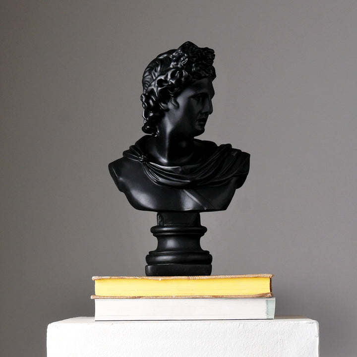 Black Classical Greco-Roman Bust Sculpture in Matte Resin