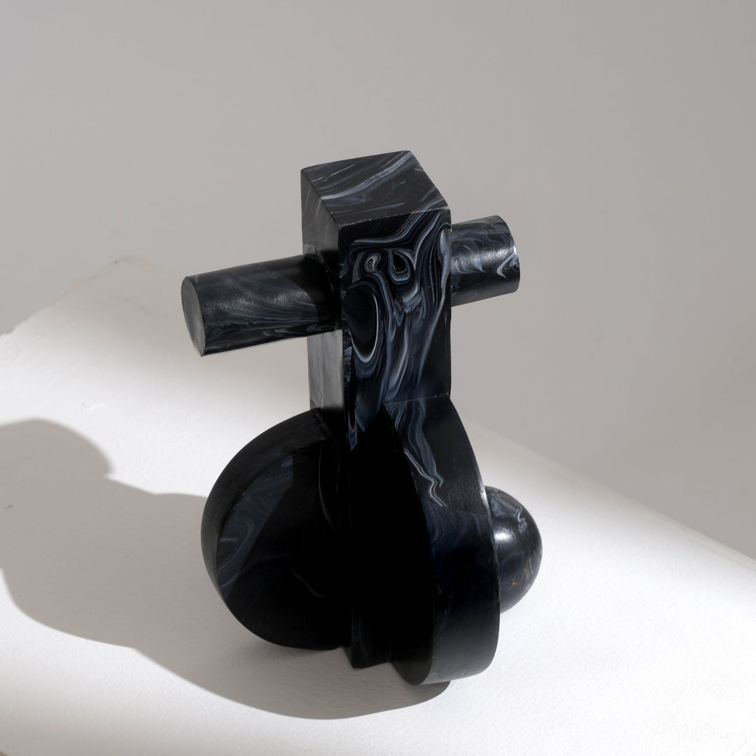 Modern Abstract Balance Sculpture in Black Matte Polyresin