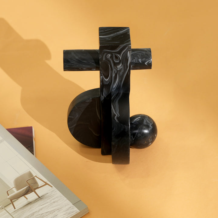 Modern Abstract Balance Sculpture in Black Matte Polyresin