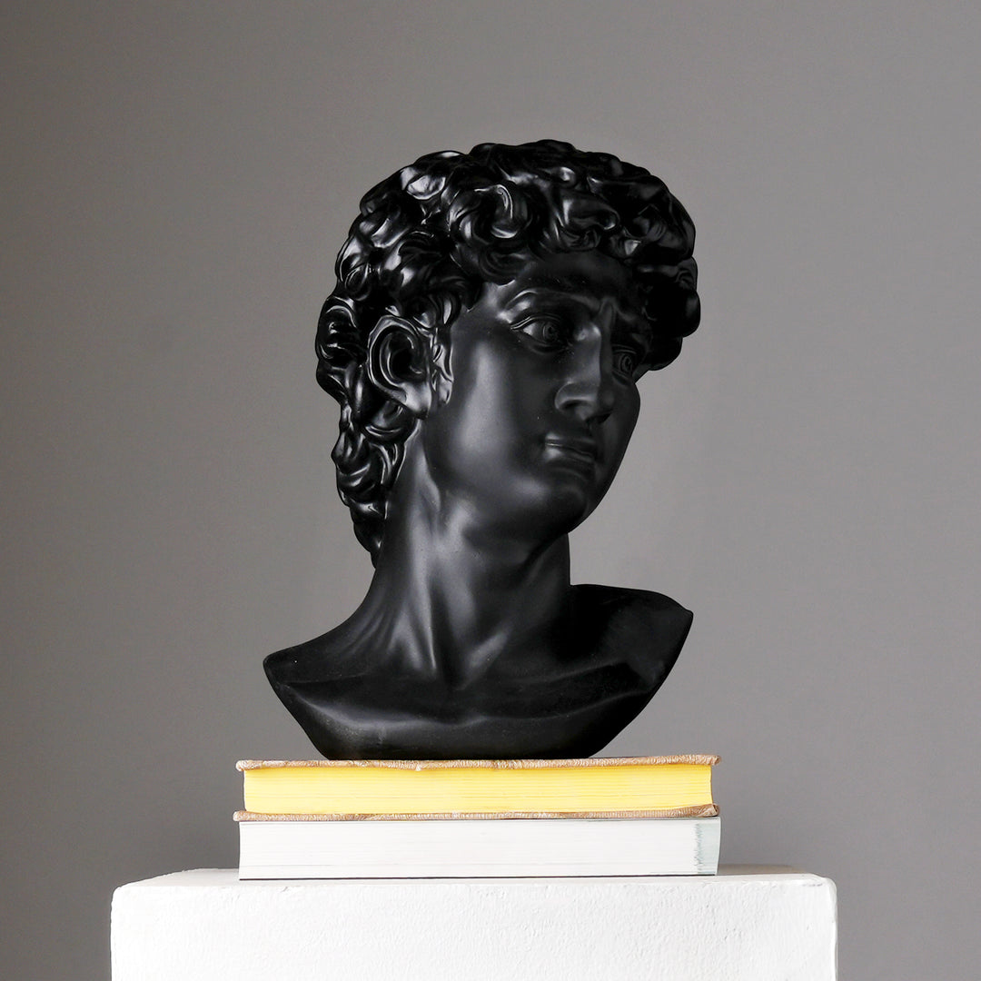 Black Monochrome Classical Bust Sculpture in Matte Resin