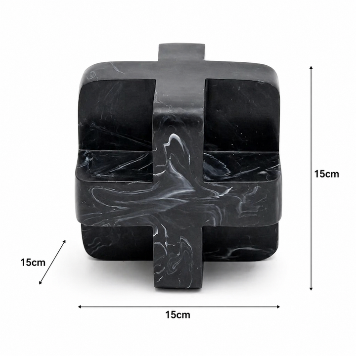 Abstract Cubist Décor Object in Black Matte Polyresin