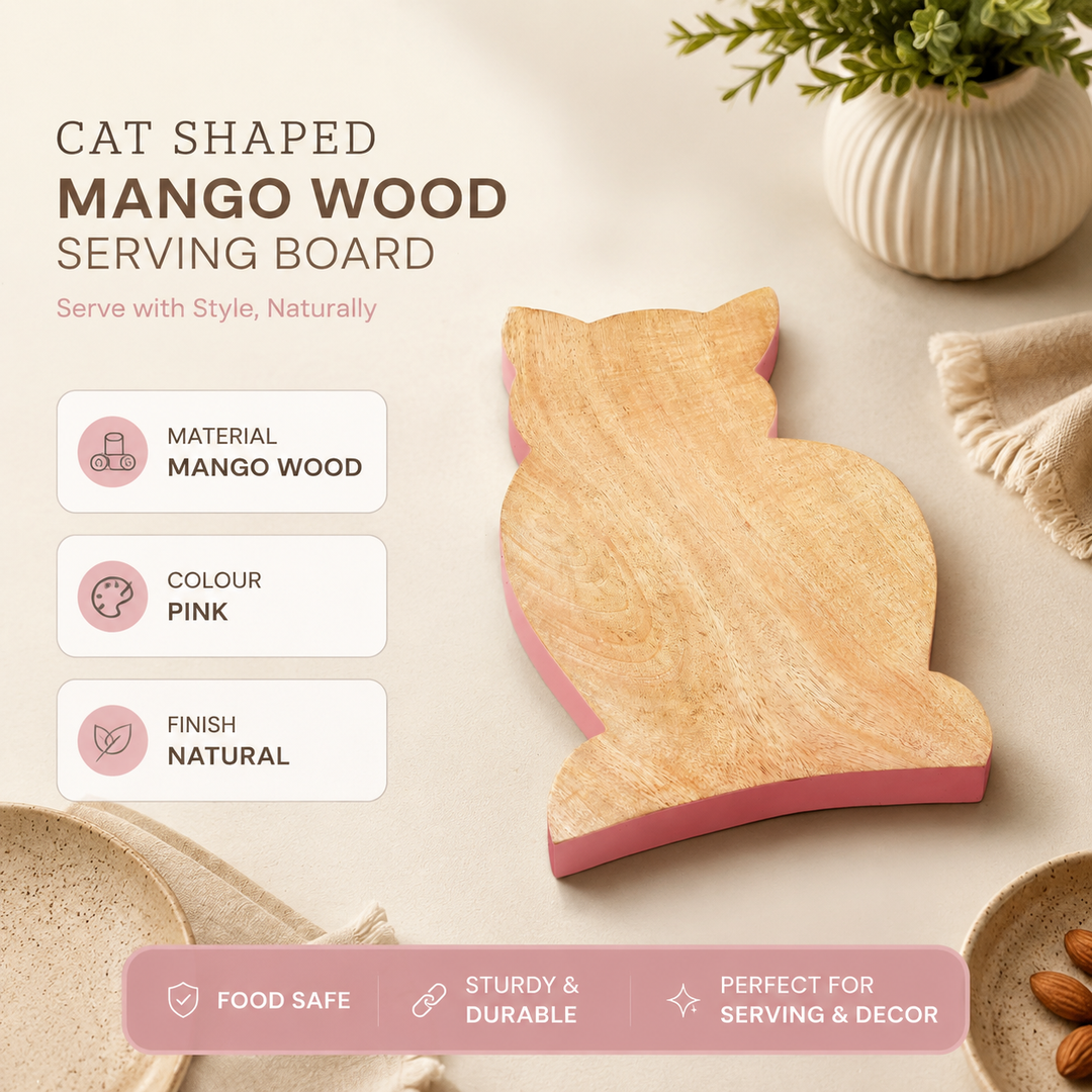 Cat Shaped Mango Wood Serving Board with Colour Edge