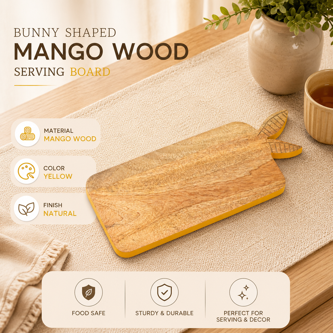 Bunny Mango Wood Serving Board with Colour Edge Trim