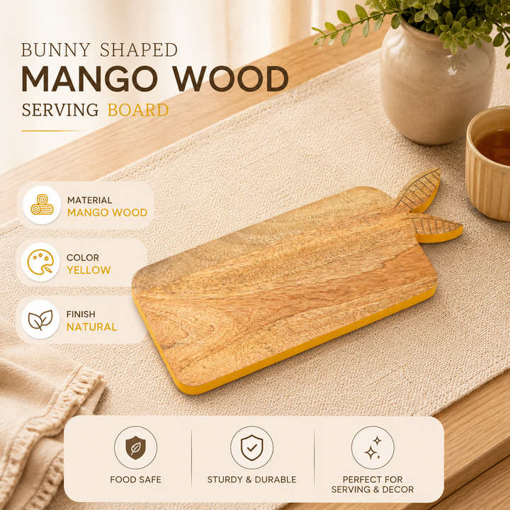 Bunny Mango Wood Serving Board with Colour Edge Trim