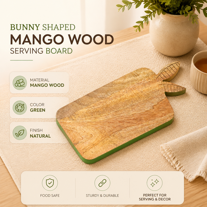 Bunny Mango Wood Serving Board with Colour Edge Trim