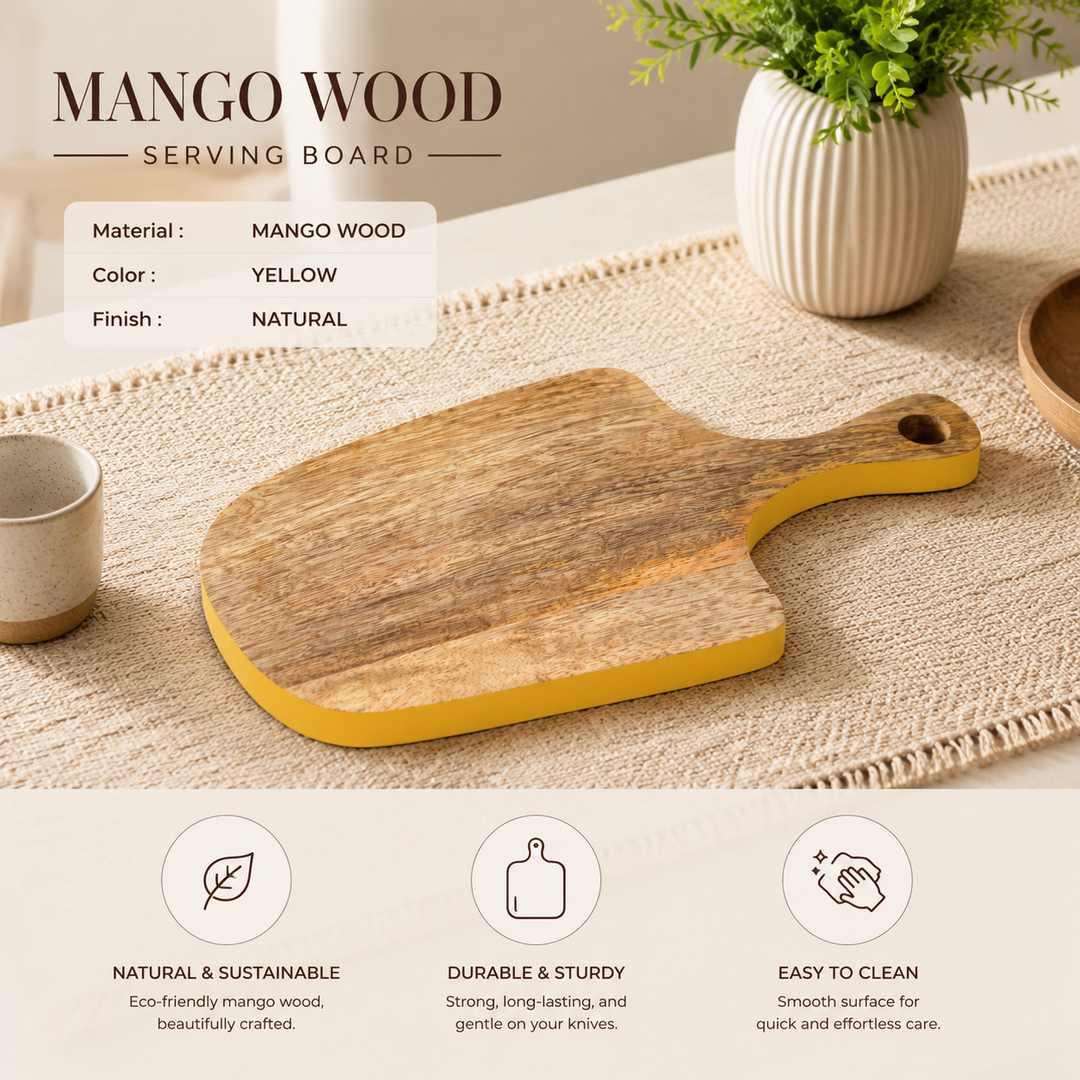 Citron Mango Wood Serving Board with Handle Design