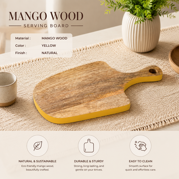 Citron Mango Wood Serving Board with Handle Design