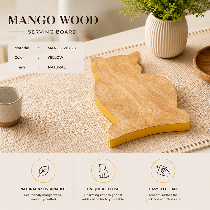 Cat Shaped Mango Wood Serving Board with Colour Edge
