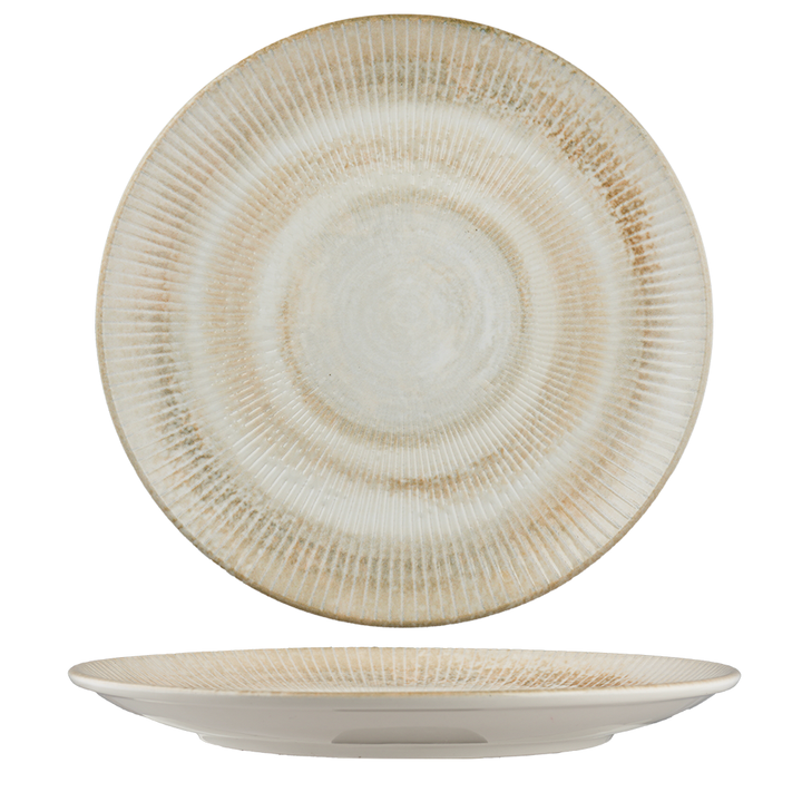 Paros Shell Sand Round Rimless Porcelain Plate | Textured Reactive Glaze Dinner Plate