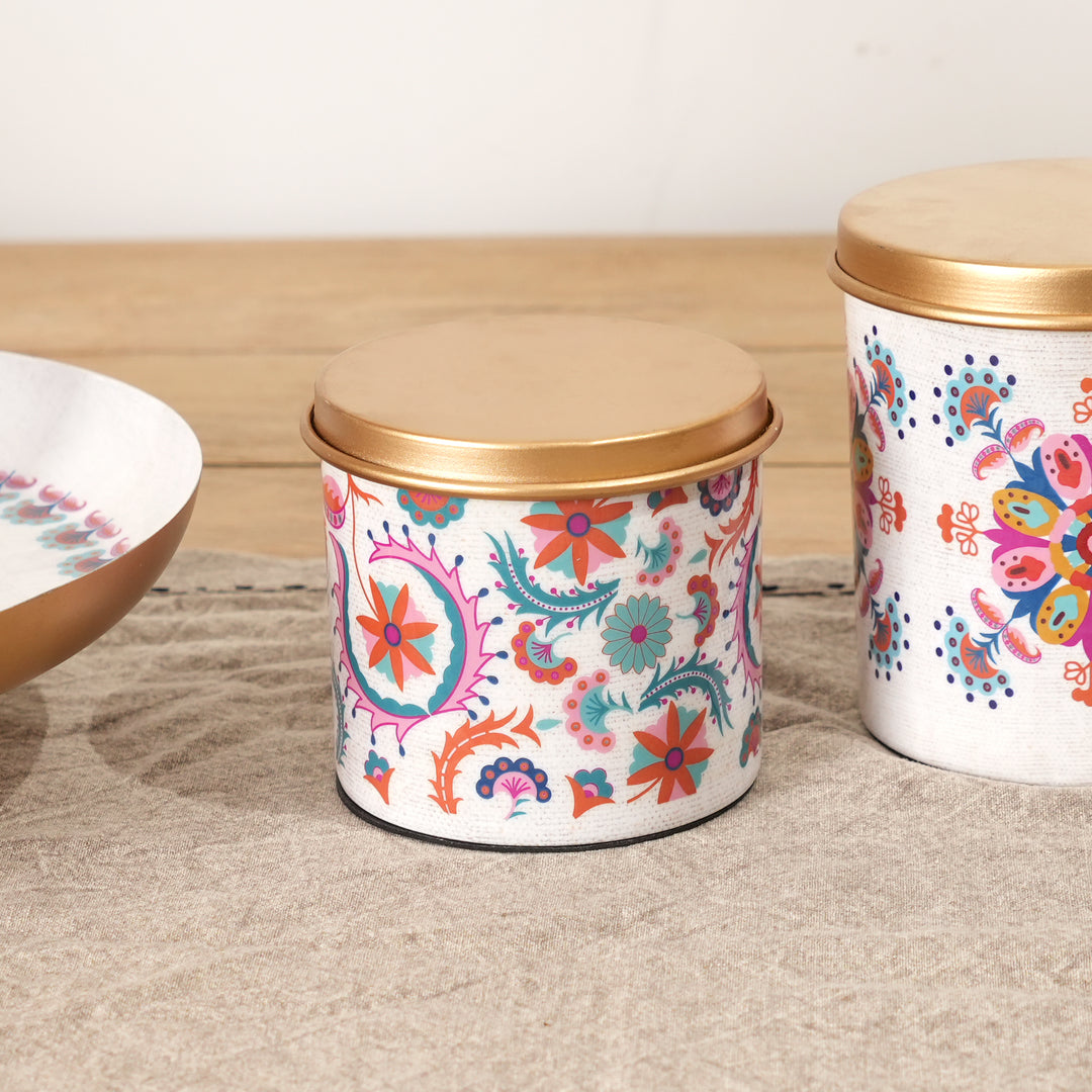 Small Round Enamel Box with Lid – Decorative Storage Container